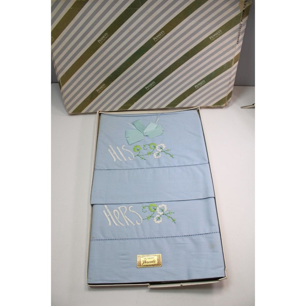 JC Penney Mr Mrs Pillowcase Set in Box Vintage Pillow Case 88709 Percale Penneys
